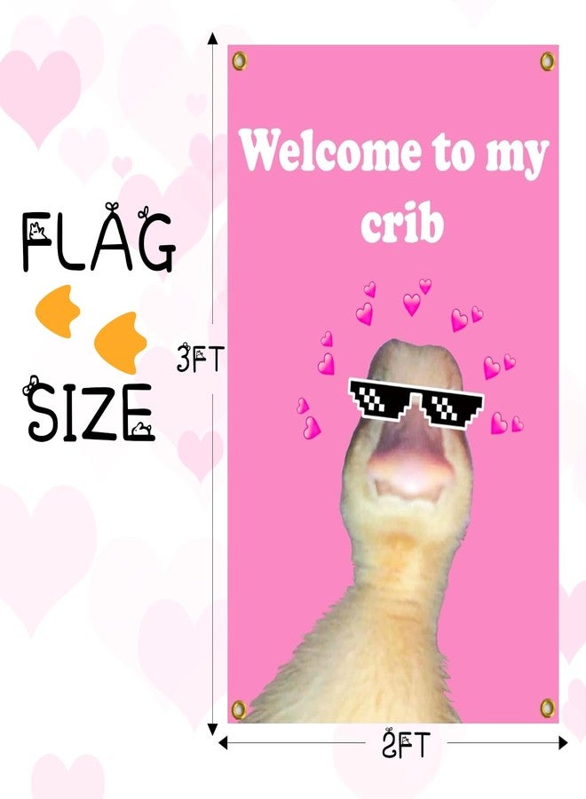 QIYUDA Welcome to My Crib Duck Flag 2x3 Ft Bedroom College Dorm Decor Duck Tapestry with 4 Brass Grommets Flags (Pink) - Image 2